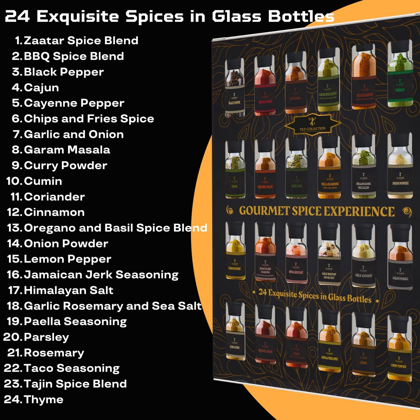 TILZ COLLECTION Spice Gift Set - 24 Gourmet Spices, All Purpose Seasoning, 10 Ounce