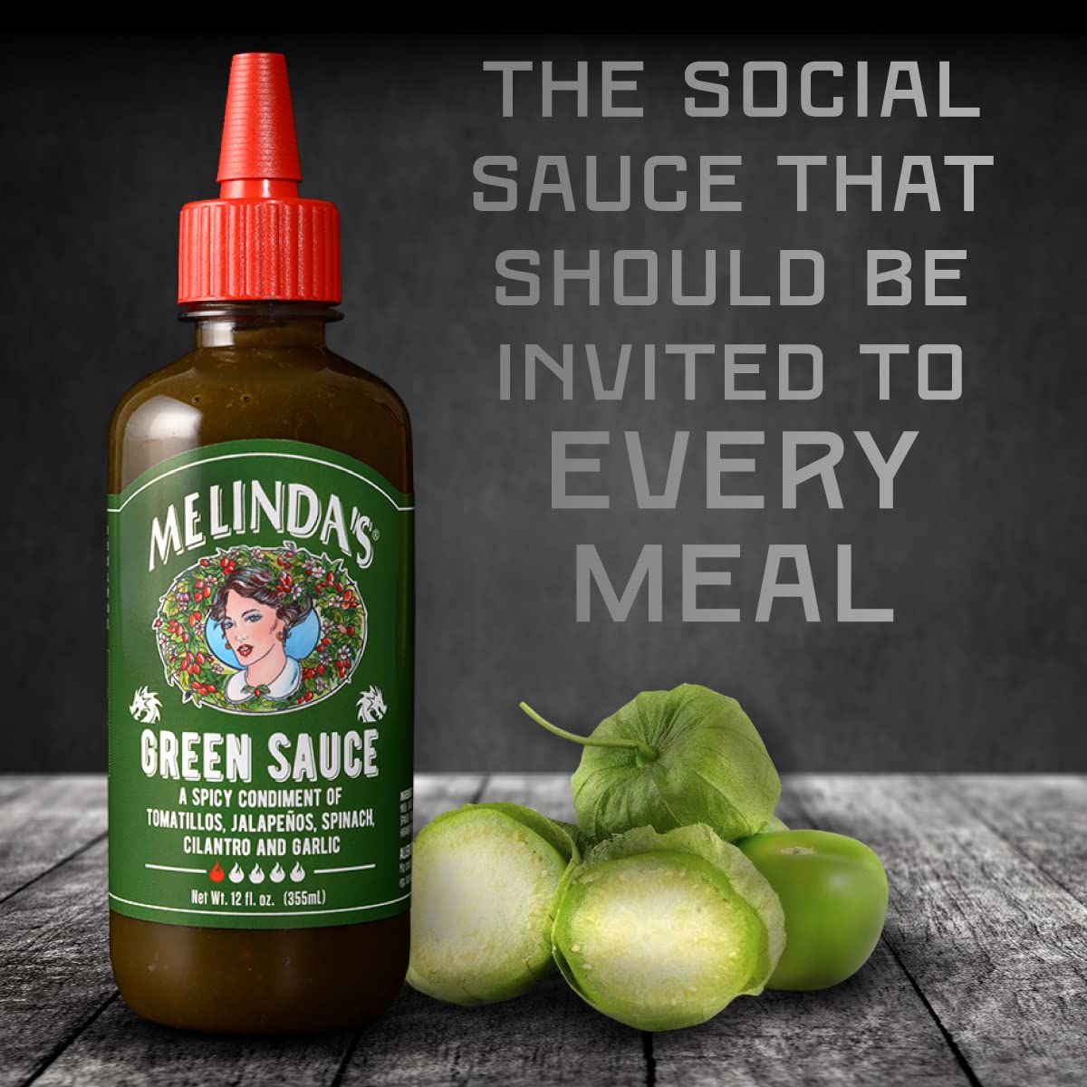 Melindas Green Sauce - Gourmet Mild Chile Verde Hot Sauce Made With Fresh Ingredients, Tomatillos, Jalapeo, Spinach & Cilantro -