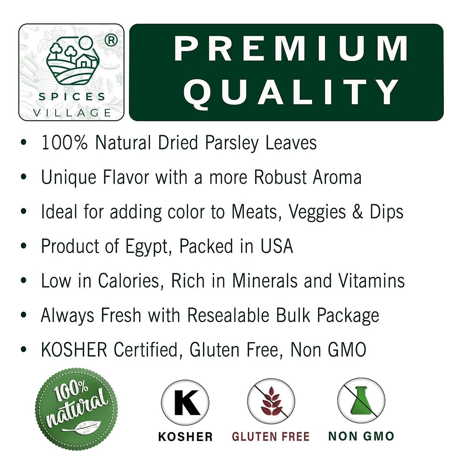 Spices Village Dried Parsley Flakes 1.7 Ounces, Kosher Certified, Dry Flat Leaf Italian Parsley, All Natural, Fresh, Gluten Free
