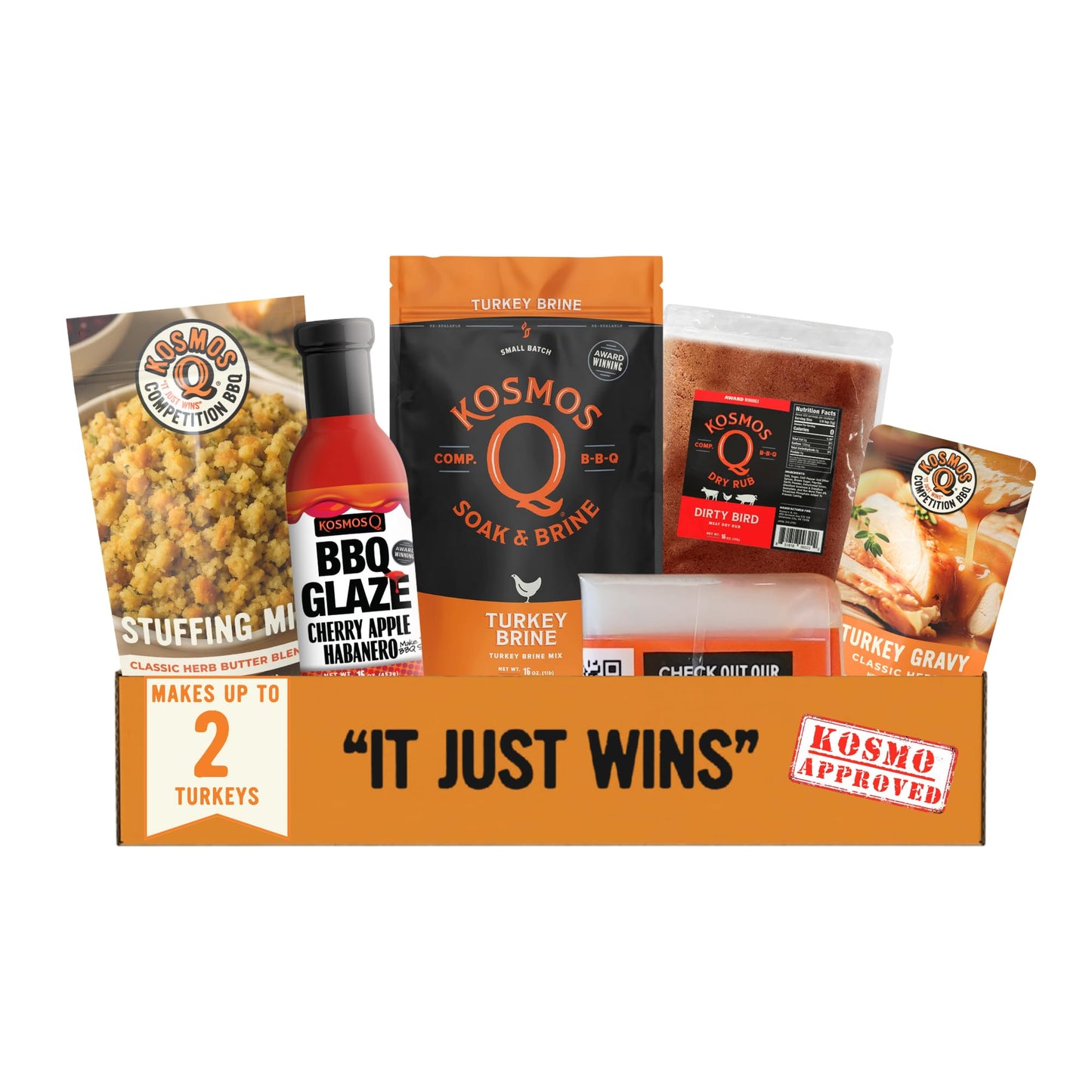 Kosmos Q Ultimate Turkey Brine Kit With Brine and Brining Bag  Dirty Bird Rub  Cherry Apple Habanero BBQ Glaze  Gravy and Stuffing Bags  & Recipe Card  Full Set for Cooking or smoky aroma Holiday Meals