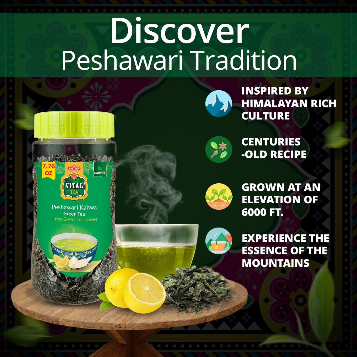 Peshawari Kahwa Tea- Jar Of 220G, Flavourful Taste Of Green Tea And Loose Leaf Tea, Freshly And Carefully Packed With Heritage T