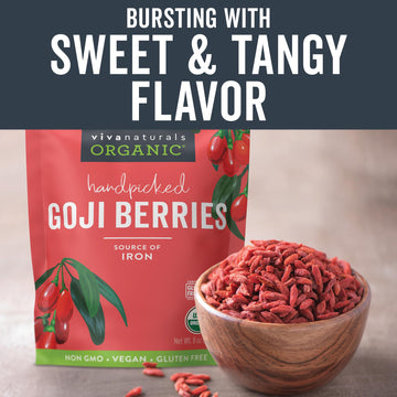 Viva Naturals Organic Dried Goji Berries, 8 oz Non-GMO & Vegan, Perfect for Smoothies, Baking, Tea & Snacks