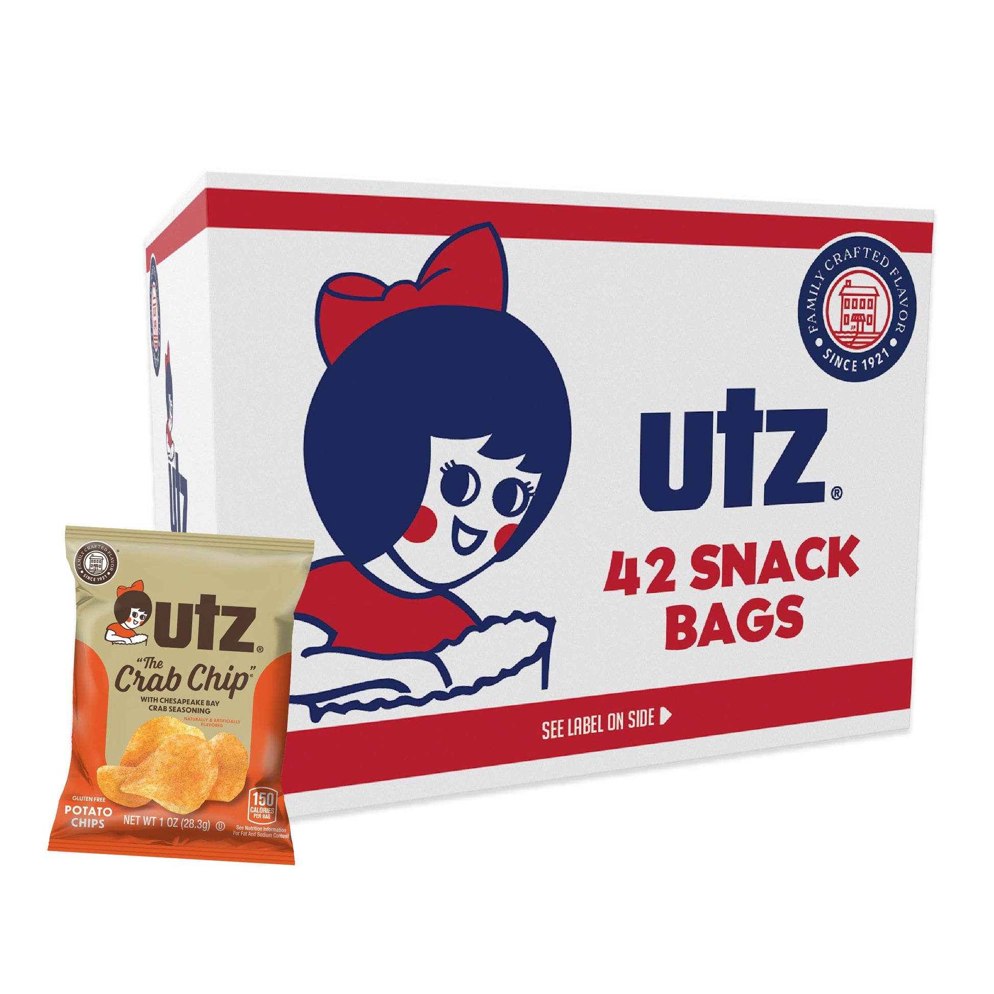 Utz Crab Chips, 1 oz. Bags, 42 Count, Crispy Potato Chips, Trans-Fat Free, Perfect for Vending Machines, Multi-Color