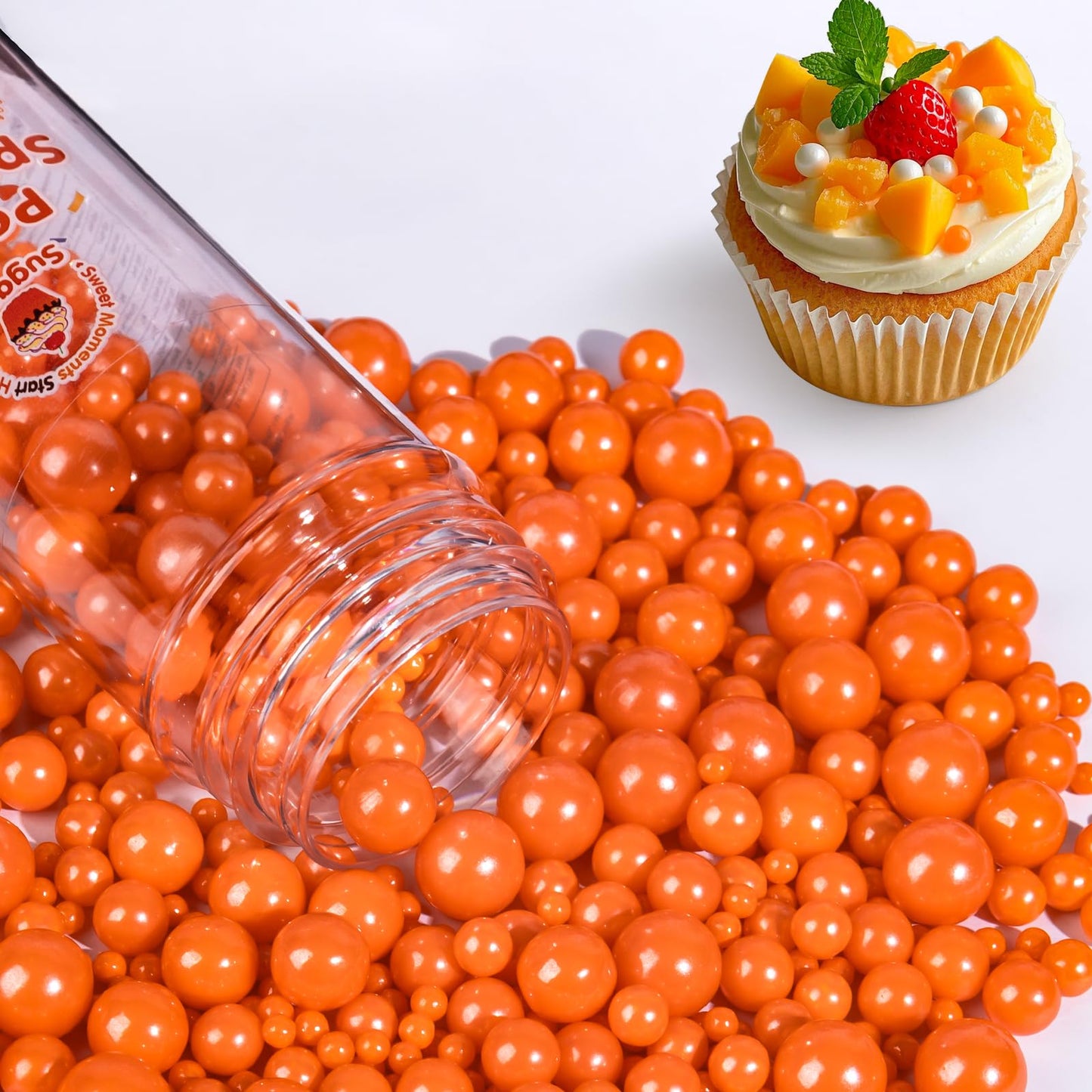 Sugarzy Edible Orange Pearl Sprinkles, Mixed Sizes, 130g/4.58oz, Baking Decorations, Cupcake Toppers, Wedding Party Supplies