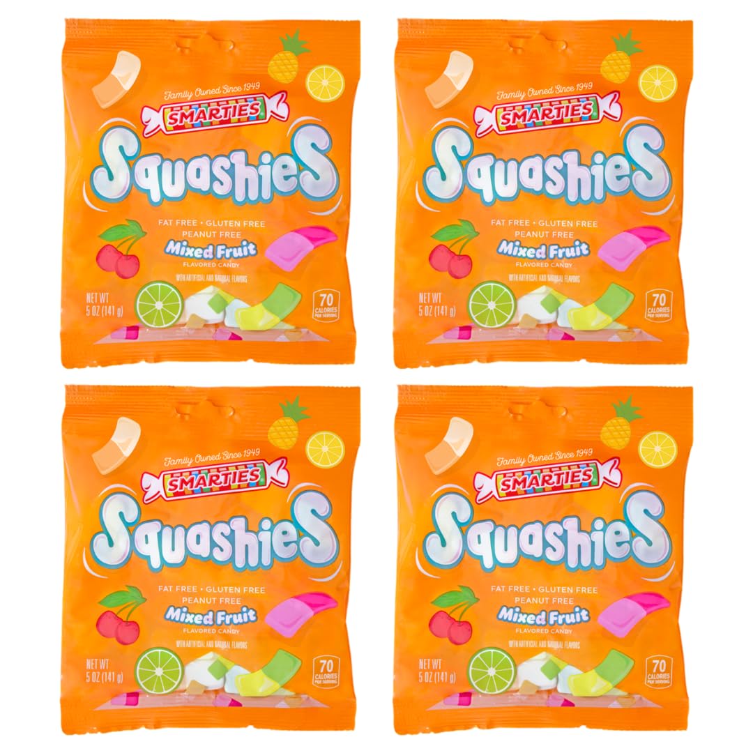 Smarties Squashies Mixed Fruit Flavor - Peanut Free, Gluten Free & Fat Free Gummy Candy - Perfect for Birthday & Halloween Party