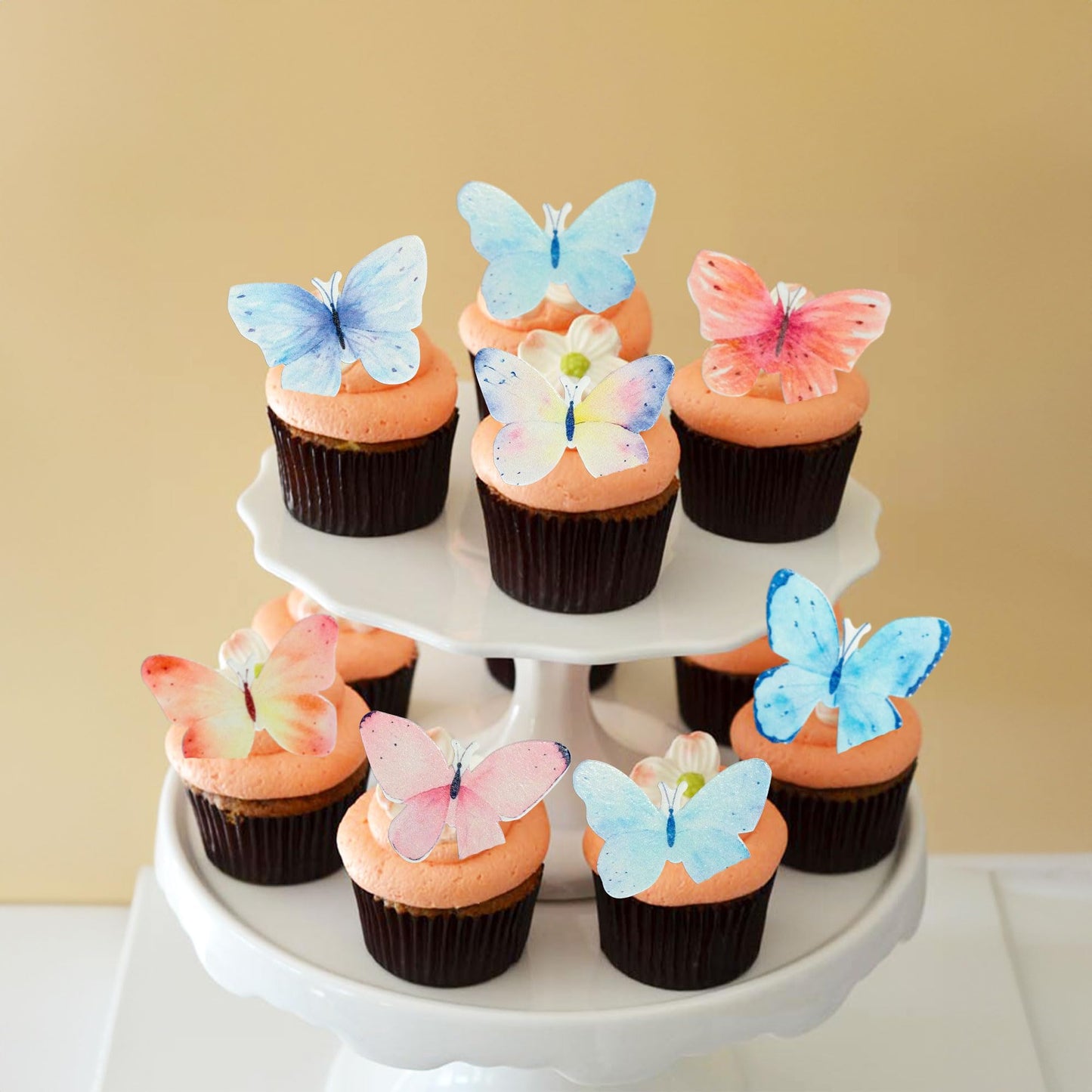 Gyufise 56Pcs Butterfly Edible Cupcake Toppers - Edible Cake Decorations For Butterfly Theme Baby Shower & Kids Birthday Party