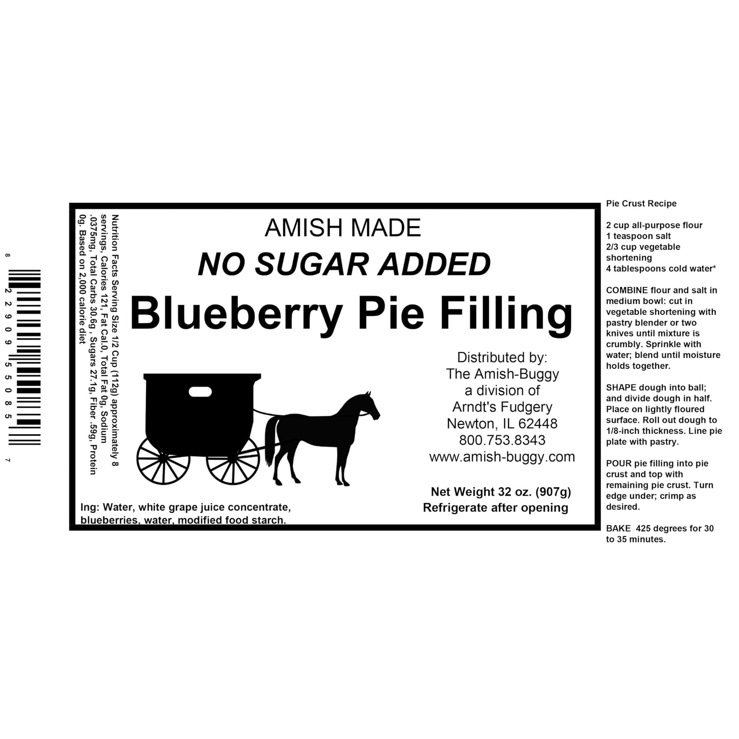 Amish Pie Filling - Two 32 Oz Jars (Blueberry Nsa)