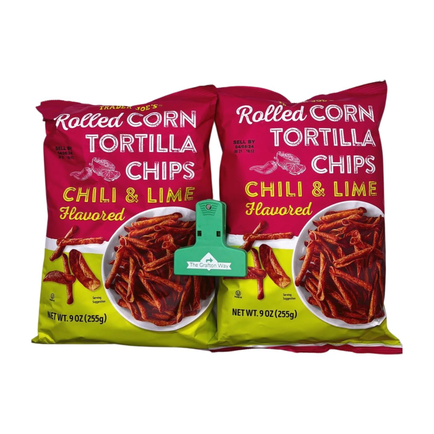 Trader Joe s Rolled Corn Tortilla Chips Chili & Lime Flavored with Grafton Way Chip Clip (2 Pack)