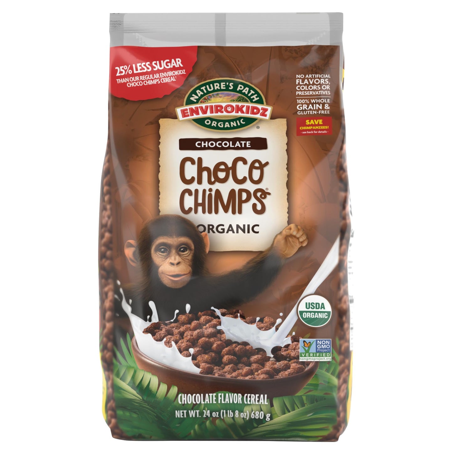 EnviroKidz Organic Choco Chimps Cereal, 24 oz (Pack of 1), Chocolate, Gluten Free, Non-GMO, Fair Trade, by Nature's Path