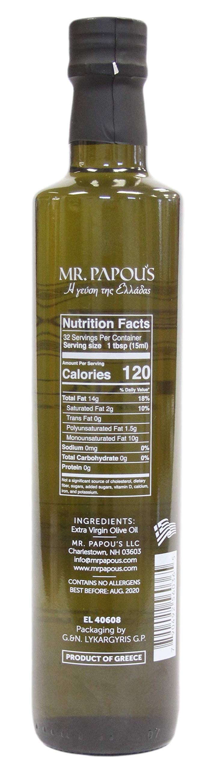 Mr. Papou's Extra Virgin Olive Oil, First Cold Pressed, Family Owned, Harvested in Greece, 16.9 fl oz (500 ml)