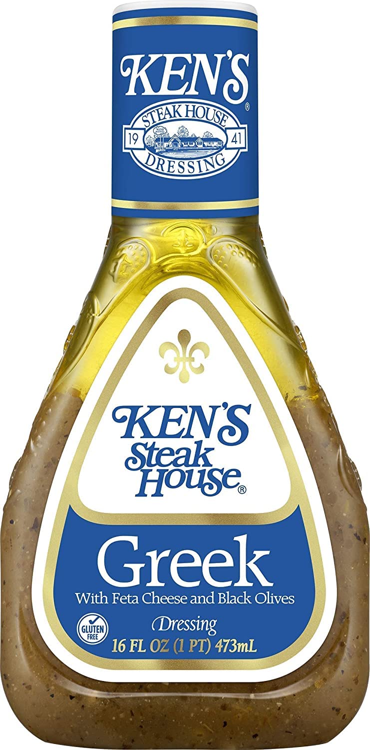 Kens Steakhouse Greek Dressing with Feta Cheese & Black Olives, Gluten Free, 16 Fl Oz (Pack of 4)