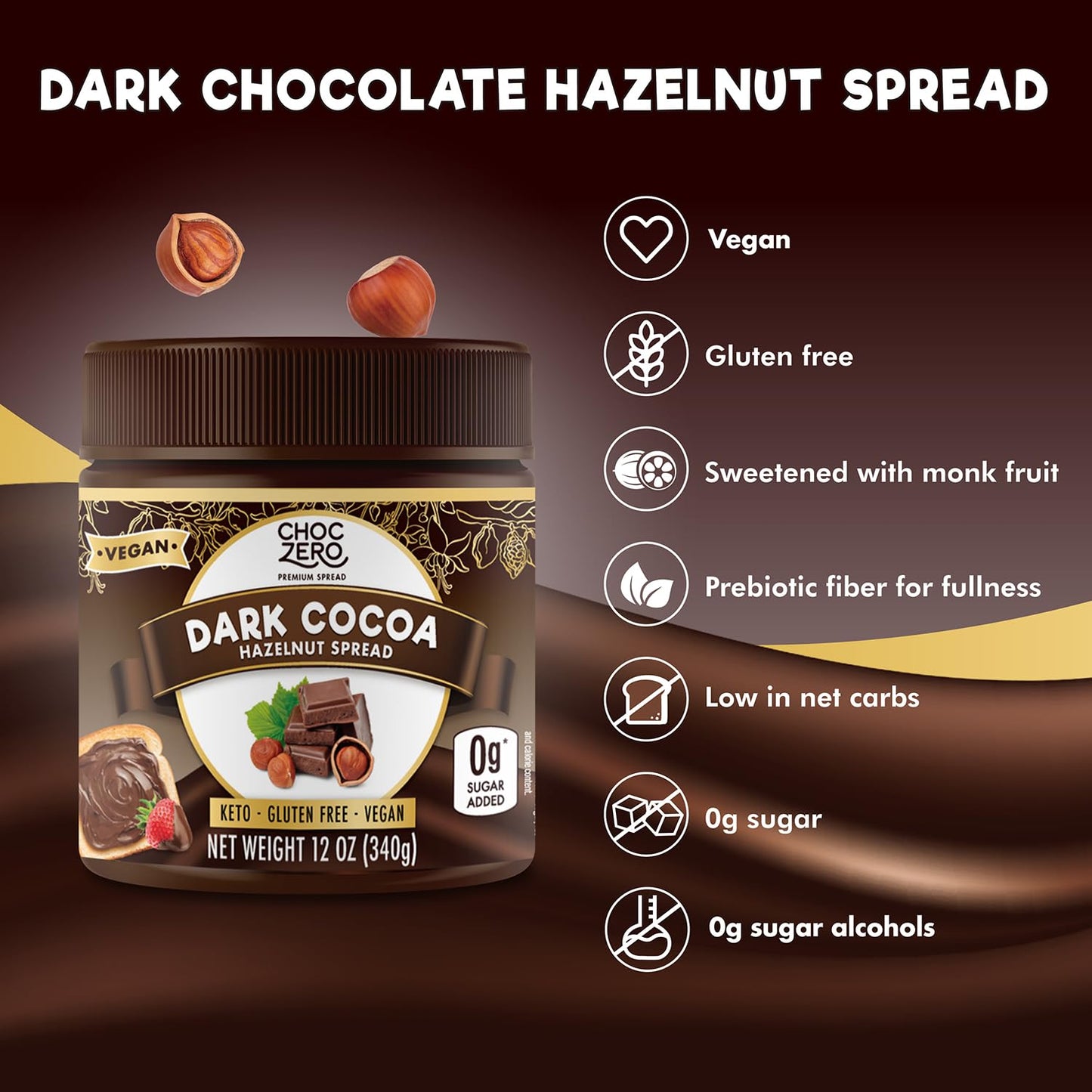Vegan Cocoa Hazelnut Spread By Choczero - Keto Friendly, Sugar Free Dessert And Keto Bread Topping - Low Carb Chocolate (1 Jar,