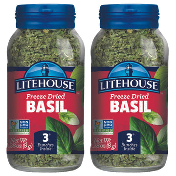Litehouse Freeze Dried Basil - Dried Basil Leaves, Substitute for Fresh Basil Leaves, Organic, Dried Basil Seasoning, Equal to 3