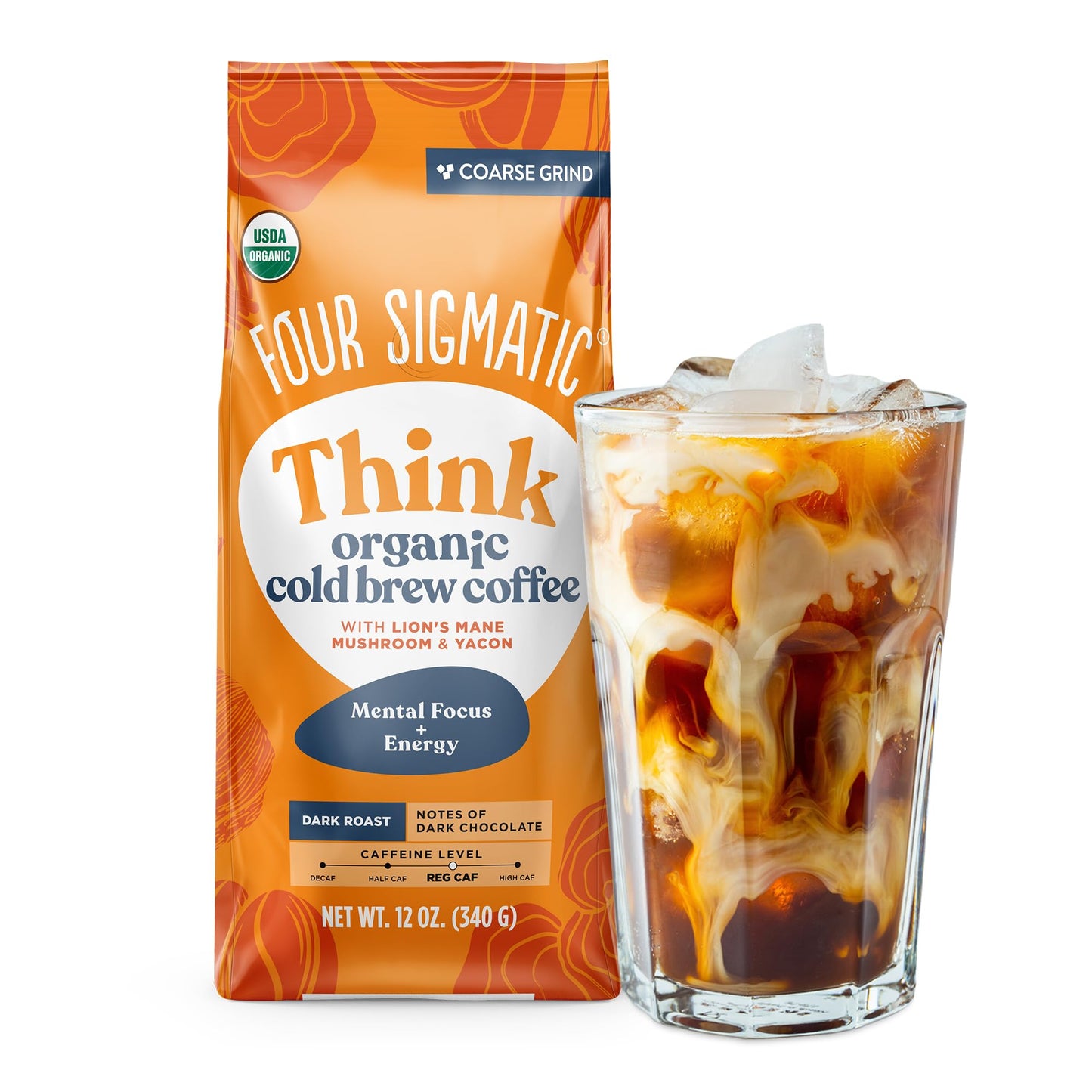 Four Sigmatic Organic Cold Brew Coffee Grounds | Dark Roast, Fair Trade Coarse Grounds With Lion'S Mane And Chaga | Cold Brew Mu