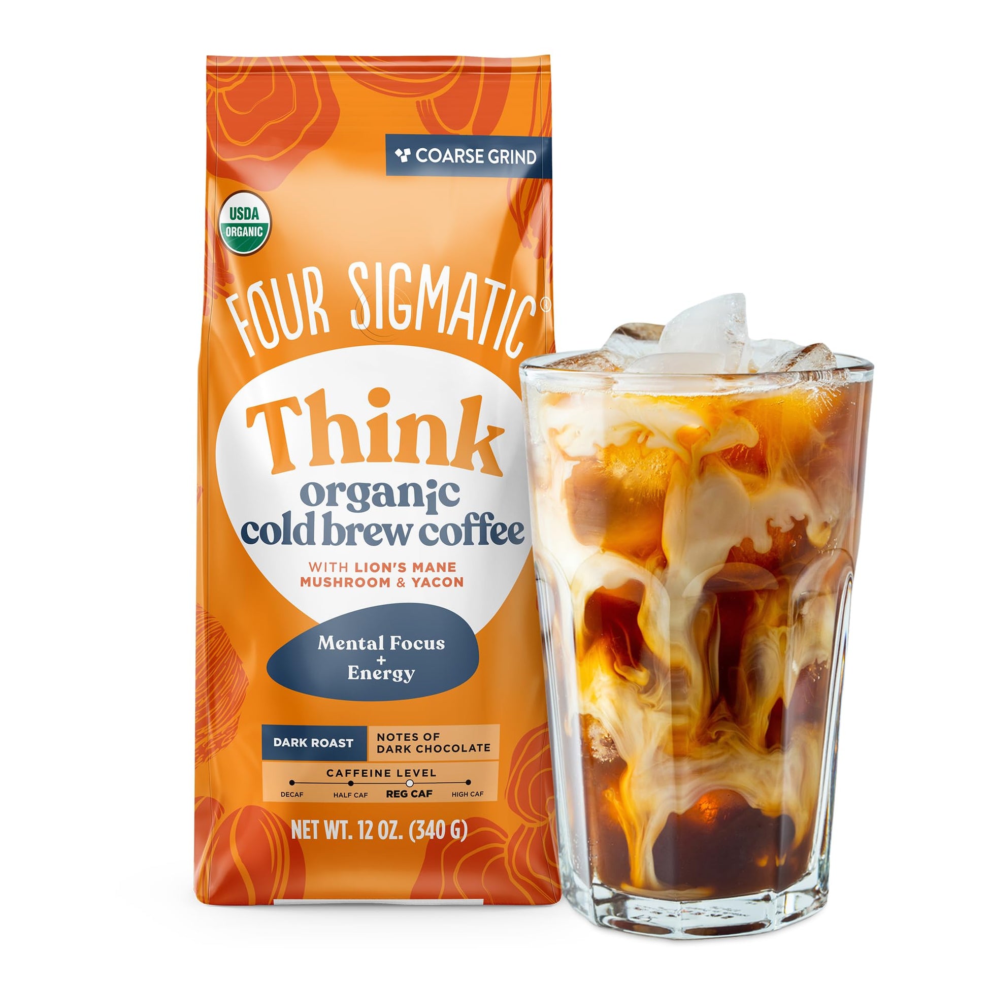Four Sigmatic Organic Cold Brew Coffee Grounds | Dark Roast, Fair Trade Coarse Grounds With Lion'S Mane And Chaga | Cold Brew Mu