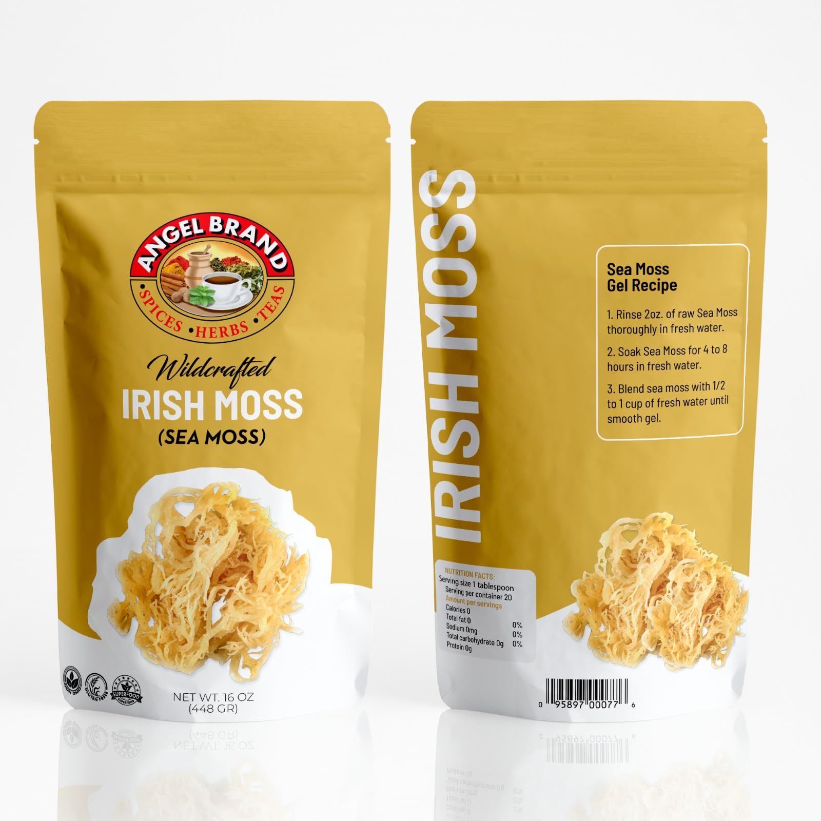 Angel Brand Irish Sea Moss Pouch - Nutrient Rich Sea Vegetable - 1 Lb