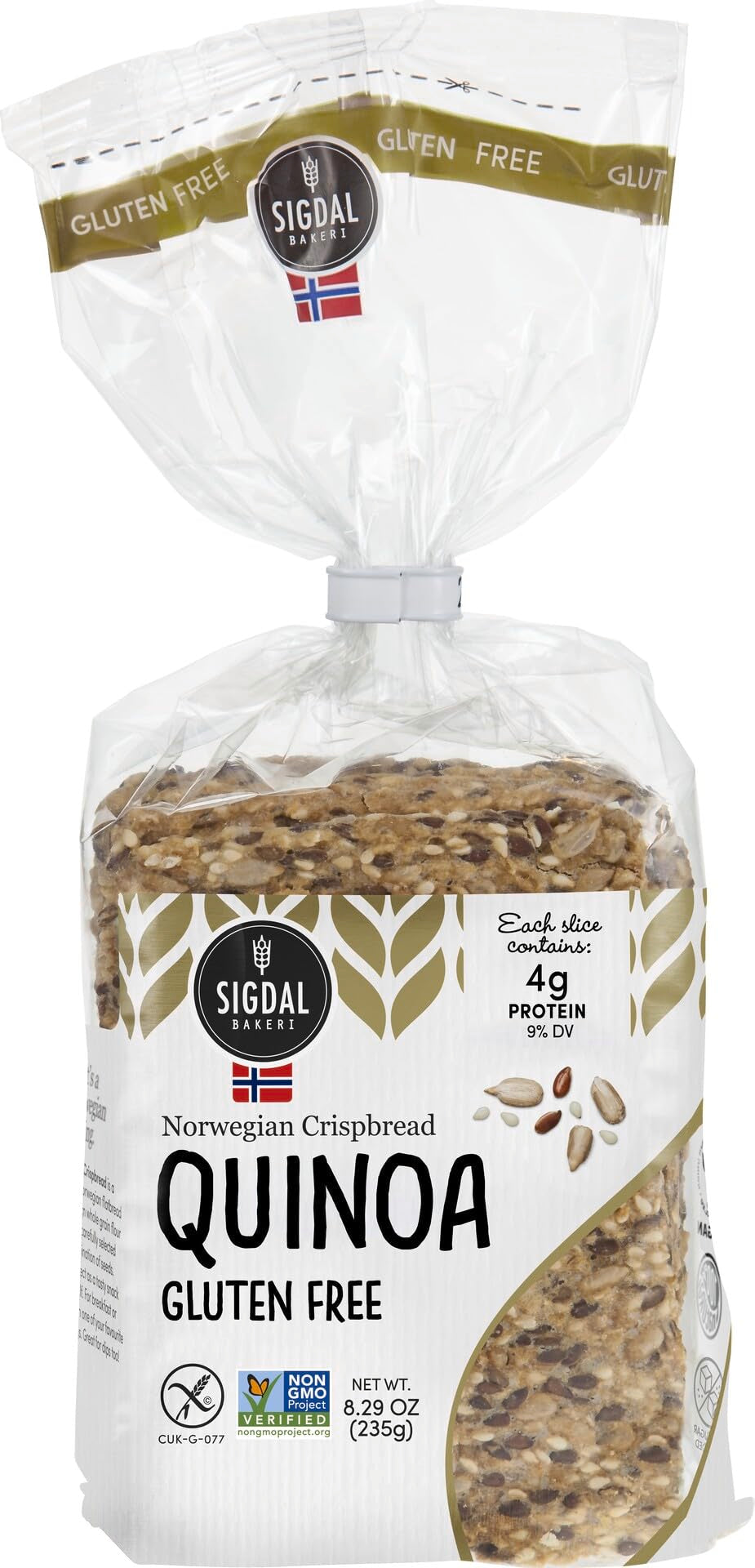 Sigdal Gluten Free Quinoa Crispbread, Wholegrain, 8.29oz (Pack of 2)