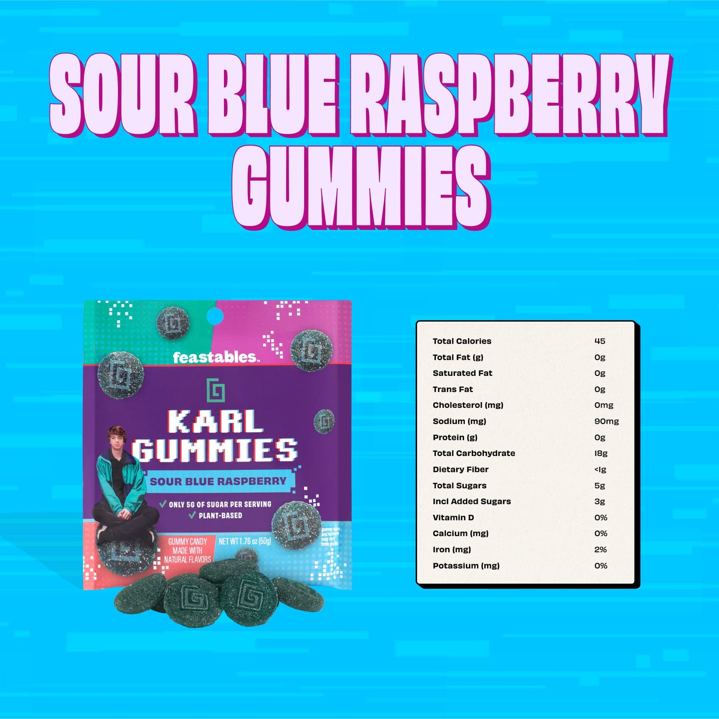 Feastables Mrbeast Karl Gummy Sour Candy - Blue Raspberry - 1.76 Oz Bag (Pack Of 8)