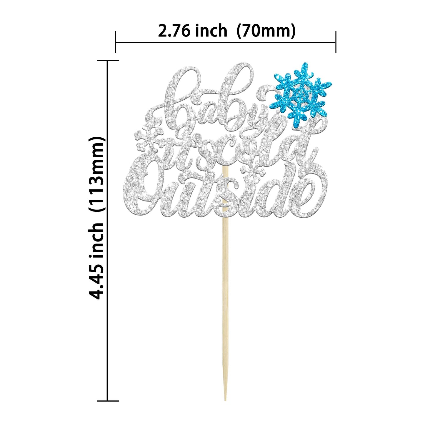 Gyufise 24Pcs Snowflake Baby It's Cold Outside Cupcake Toppers Blue Glitter Silver Baby It's Cold Outside Cupcake Picks for Wint