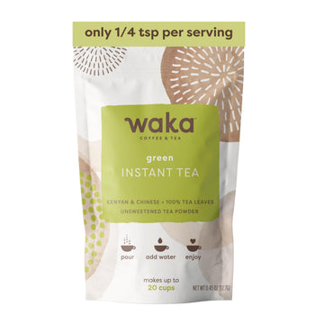 Waka Instant Green Tea Mix - 100% Tea Leaves, Unsweetened, 0.45 Ounce, Sample/Travel Size, Easy Hot and Iced Tea