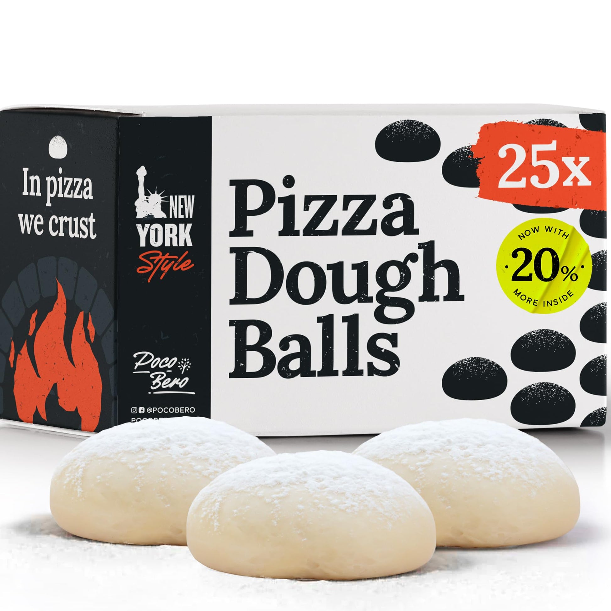 Poco Bero Pizza Dough - 25 x 10 oz Frozen Pizza Dough Balls - Perfect Pizza Oven Accessories for 12-inch Pizzas - Fresh NY Style