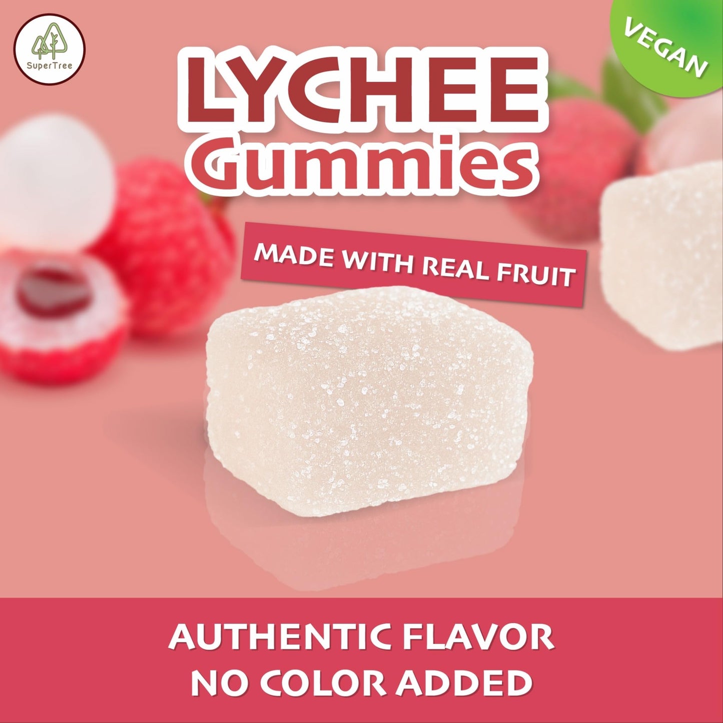 Tropical Fruit Gummies: Lychee - Vegan Chewy Candy Made With Real Fruit, No Preservatives, Exotiv Flavors From Thailand - 14Oz R
