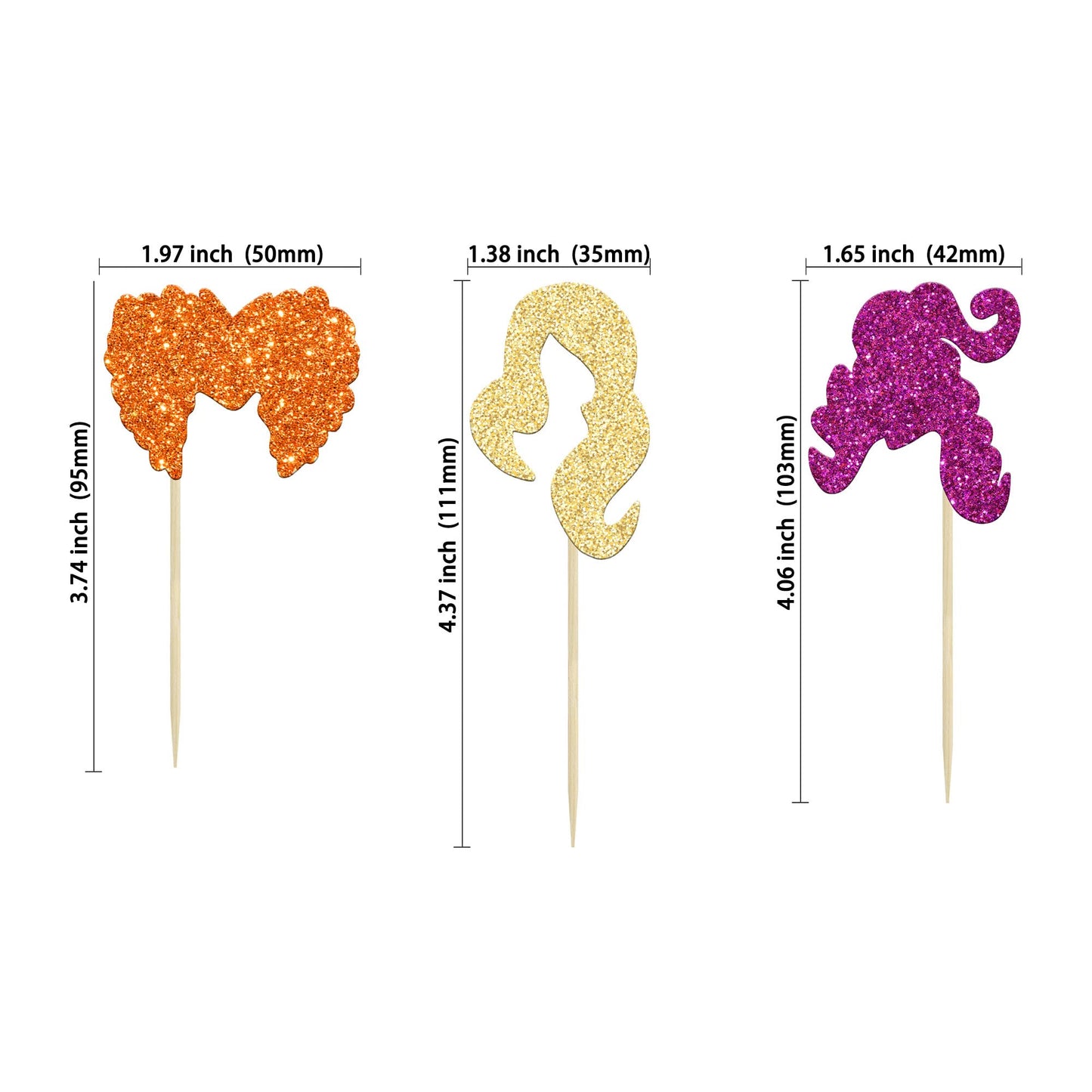 Gyufise Cupcake Toppers Set, 24 Pcs Glitter Witch Hair for Halloween Party, Paper, Color 2