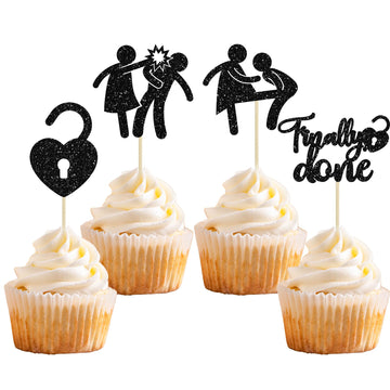Gyufise 24 Pack Black Glitter Divorce Cupcake Toppers Boy Bye Finally Done Cupcake Picks Decorations For Divorce Break Up Party