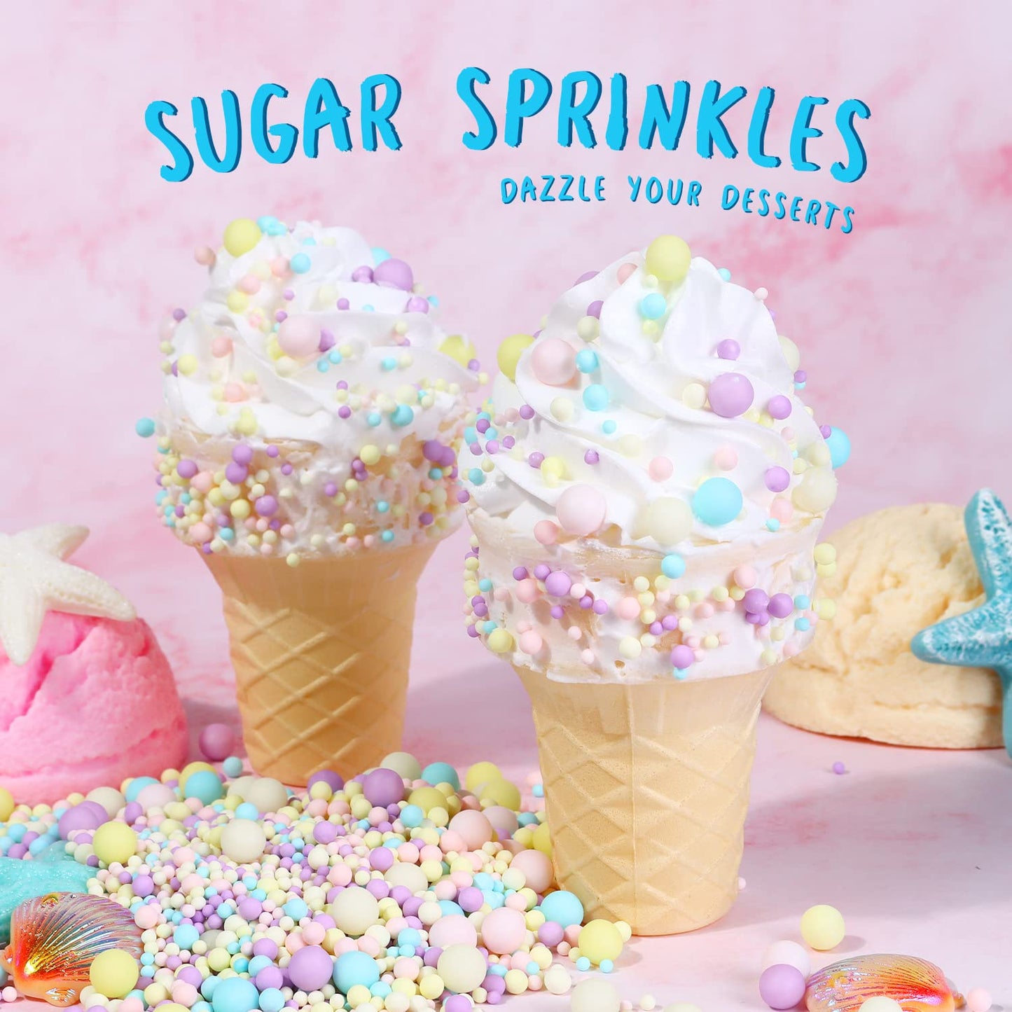 Sprinkles For Cake Decorating 4.2 Ounce Sugar Pearls Mixing Sizes, Edible Sprinkles For Cookie Decorations, Cupcake Topper, Ice