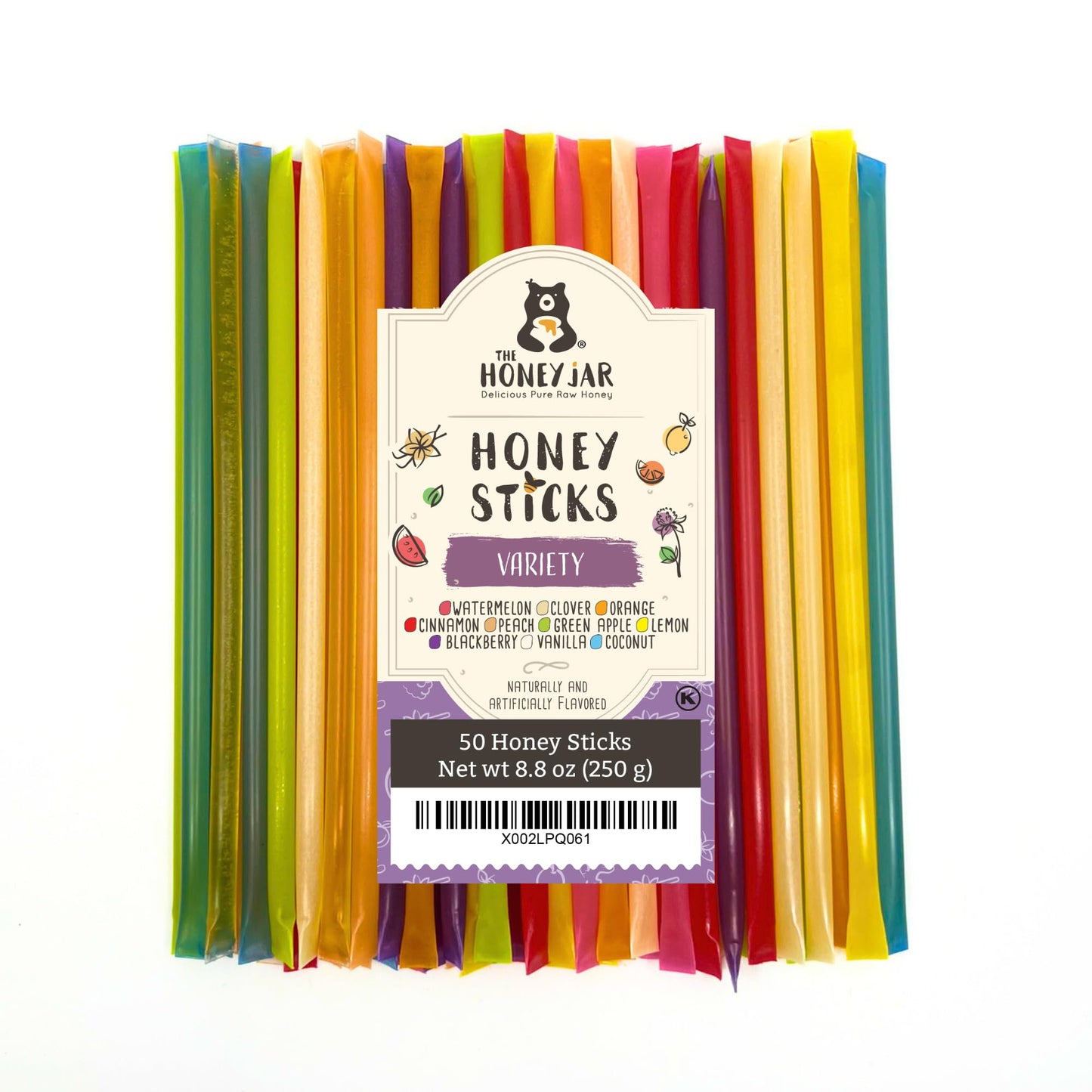 The Honey Jar Raw Honey Sticks Variety Pack - 50 Count - Pure Honey Straws for Tea & Coffee