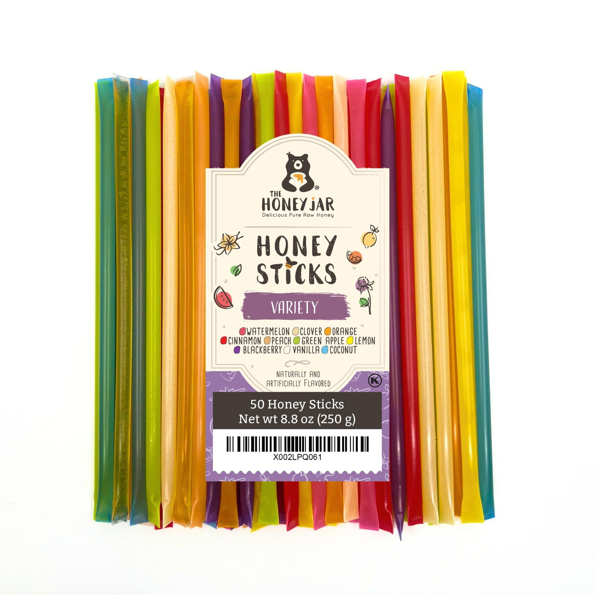 The Honey Jar Raw Honey Sticks Variety Pack - 50 Count - Pure Honey Straws for Tea & Coffee