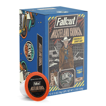 Bones Coffee Company Fallout Wasteland Crunch, Chocolate Candy Bar Flavored Coffee Pods, Low Acid Medium Roast Single-Serve Bones Cups, Compatible With 1.0 & 2.0 Capsule Malt-Inspired Coffee Maker, 12 Count