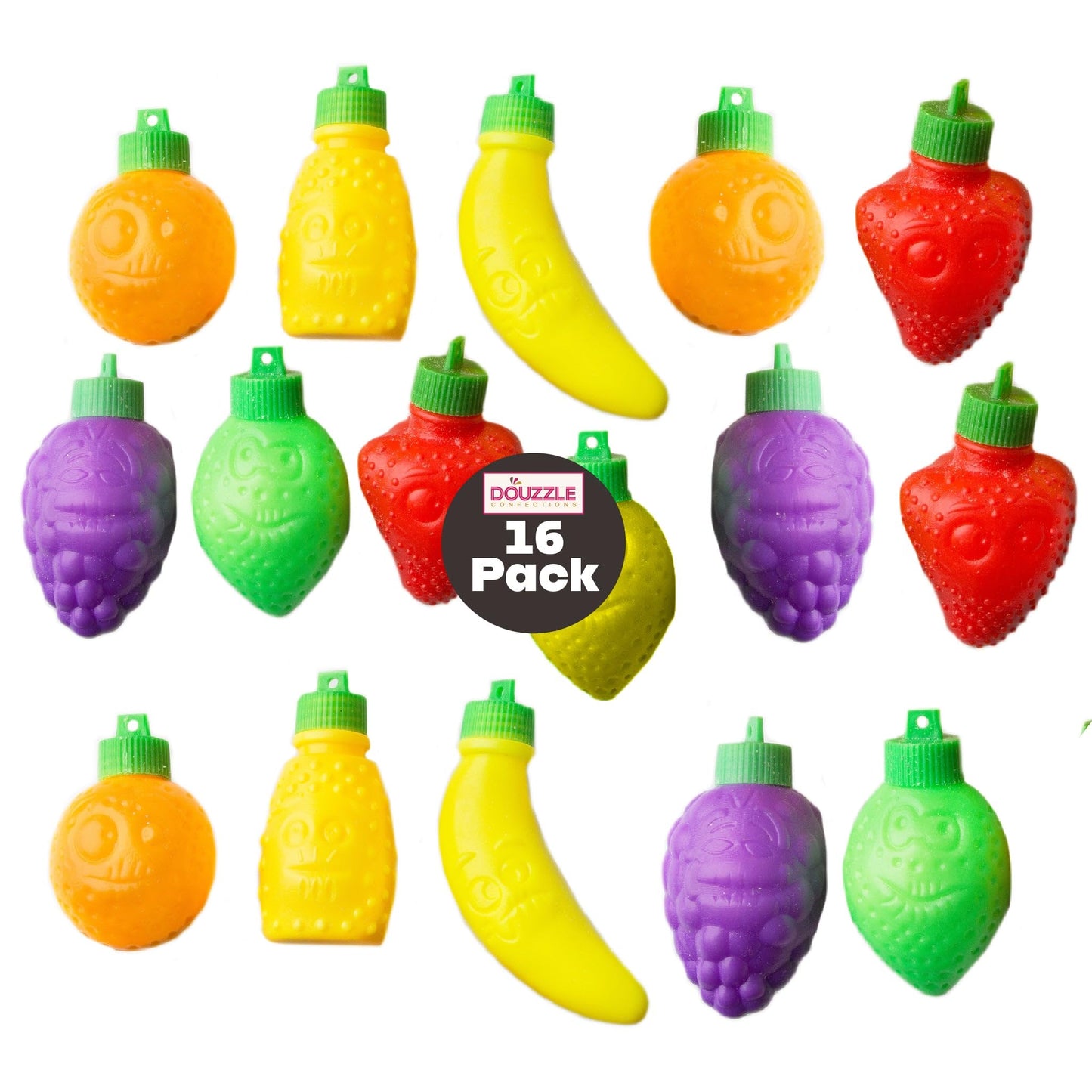 DOUzzle Back To School Fruit Shaped Sour Fizzy Candy Powder, Retro 80s 90s Novelty Candies (16 Count - 1 Pack) Individually Wrap