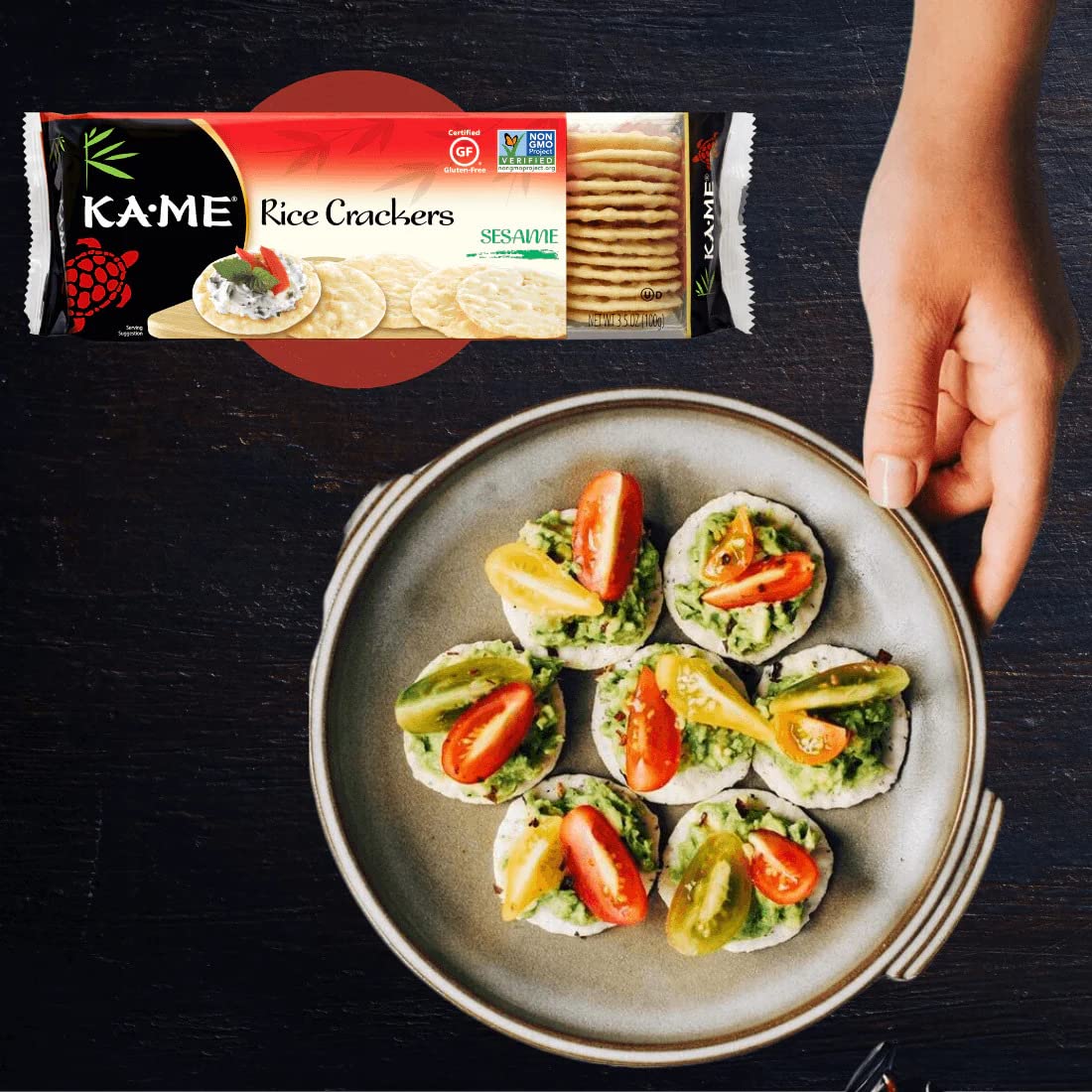 Ka-Me Sesame Rice Crackers 3.5 Oz, Authentic Asian Ingredients, Certified Gluten-Free, No Artificial Flavors/Colors, Non Gmo - (