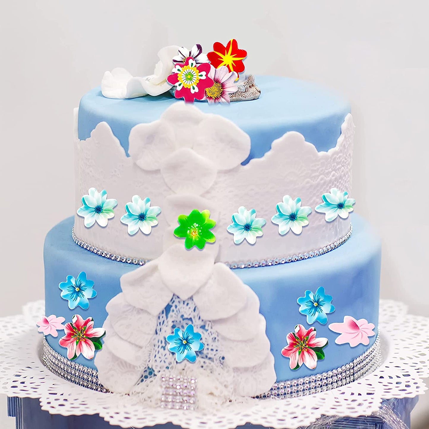 KSINWCOI Edible Flower Wafer Paper Cake Toppers 120pcs Rice Paper for Baking Birthday Party Decorations