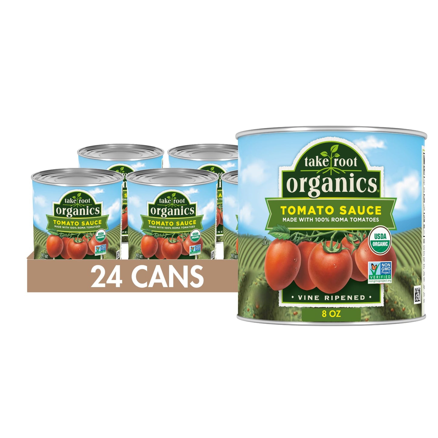 Take Root Organics Canned Organic Tomato Sauce, 8 oz Can (Pack of 24 Cans)
