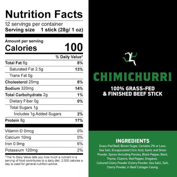 (Pack Of 2) Beef Sticks, Chimichurri (12 Sticks X 1 Oz/Stick), Net Weight 12 Ounce- 100% Grass Fed Beef, 100 Calories Per Stick,