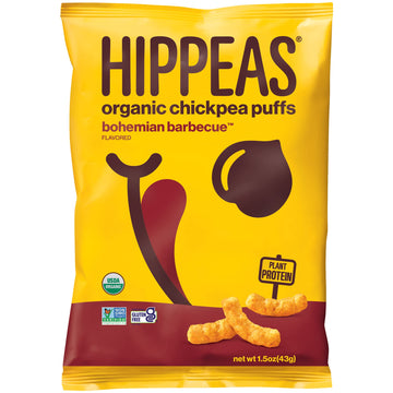 Hippeas Organic Chickpea Puffs + Bohemian Barbeque |Vegan, Gluten-Free, Crunchy, Protein Snacks, 1.5 Ounce (Pack Of 12)