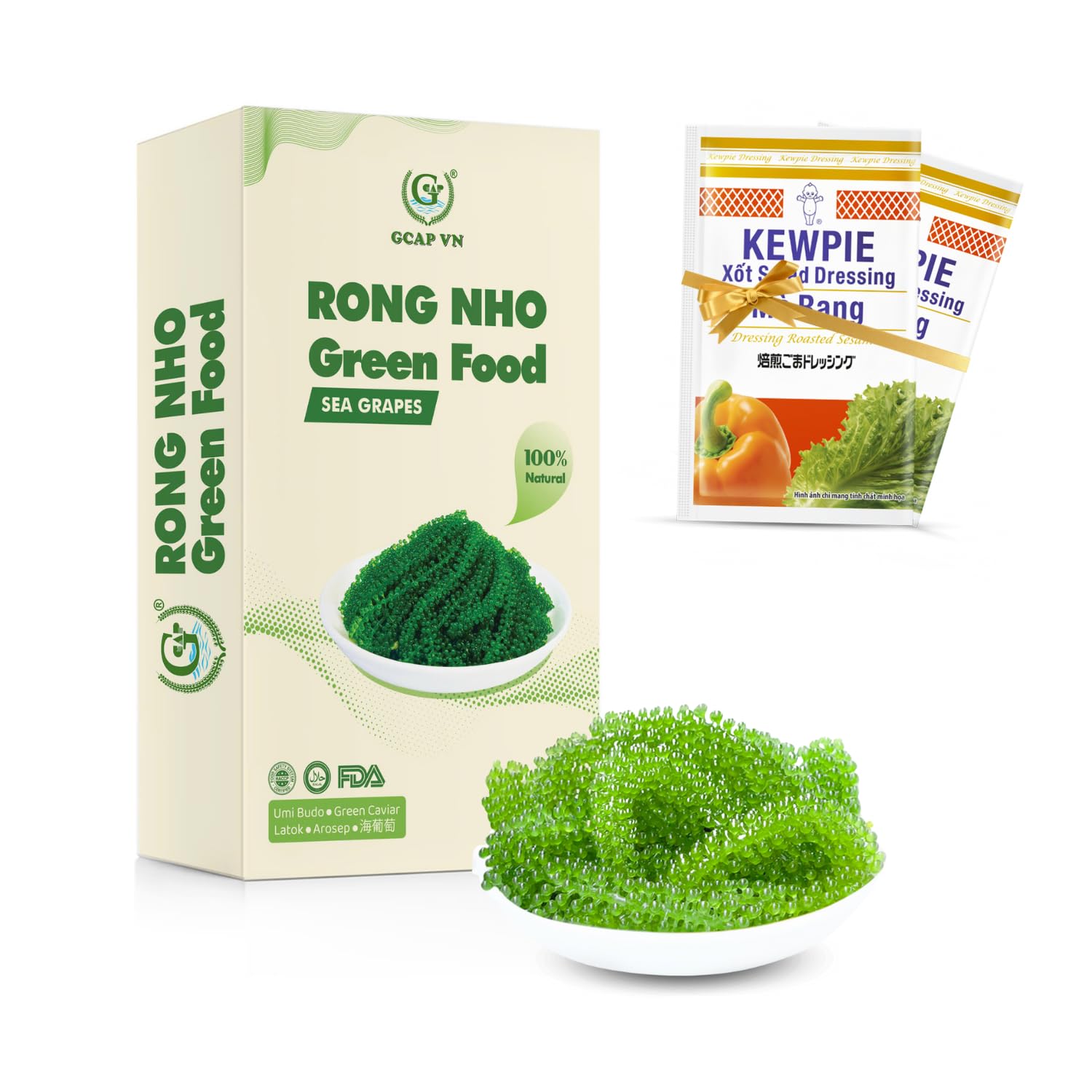 GCAP Sea Grapes - Dehydrated Umibudo Seaweed | Vegan Green Caviar Superfood from Vietnam | Immune & Skin Support | 100g x 5 Pack