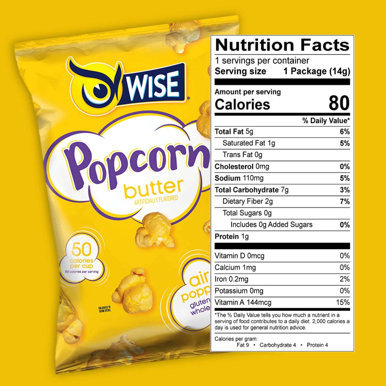 Wise Snacks Popcorn, Butter, 6 Ounce (10 Count), Gluten Free, Whole Grain, Air Popped