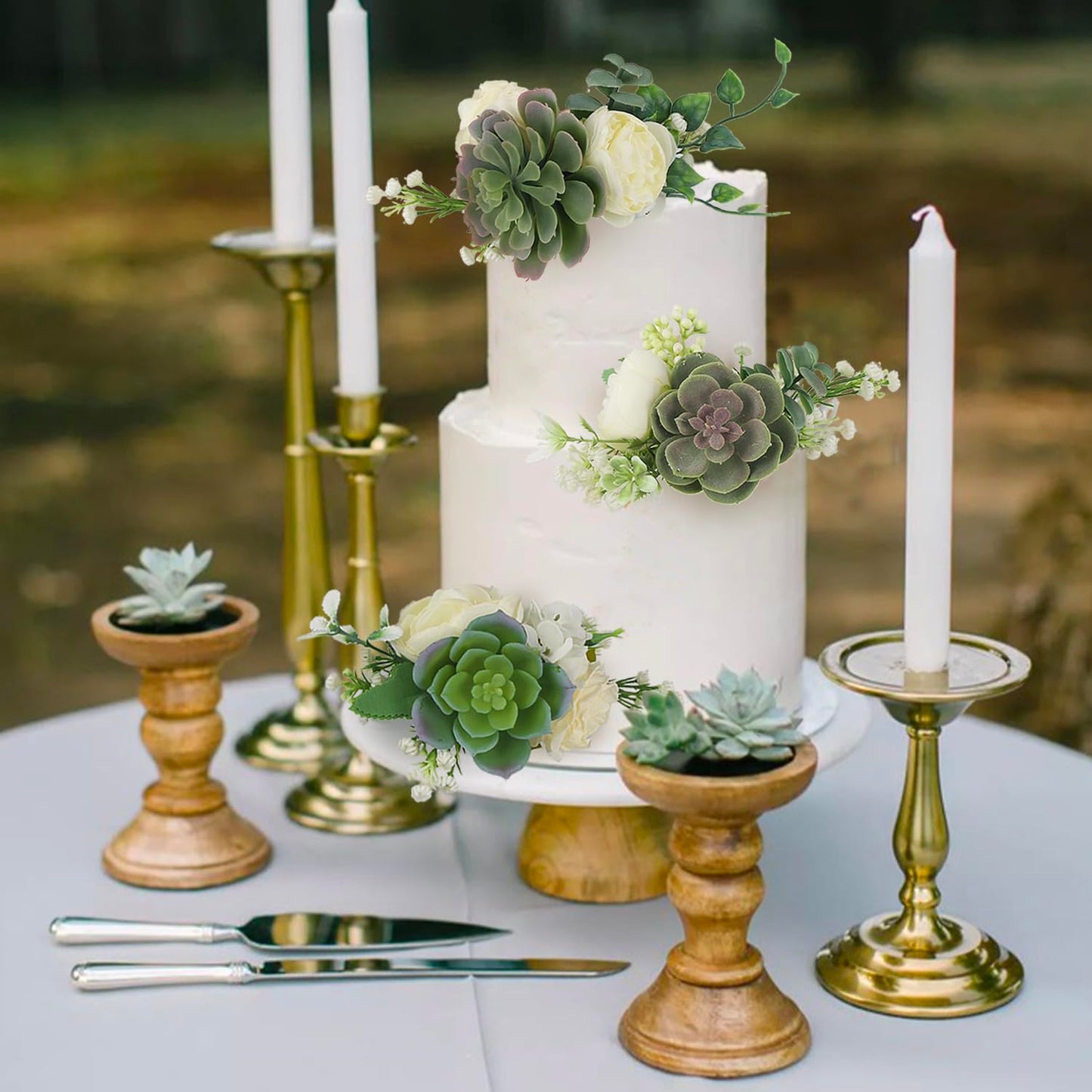 Rinlong Pre-Made 3Pcs Faux Succulent Cake Decorating Flowers Cake Toppers Green Cake Decorations Wedding Birthday Baby Shower Sp