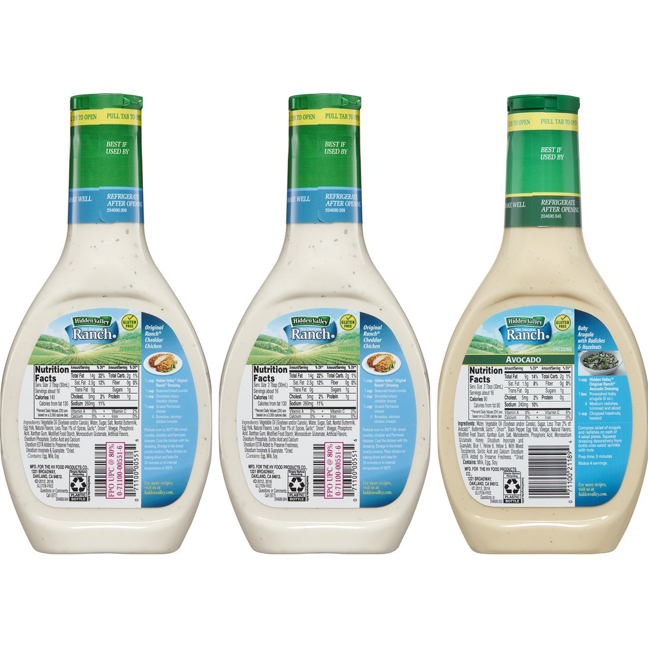 Hidden Valley Original Ranch Dressings, Original And Avocado - 16 Ounce Bottle - 3 Pack