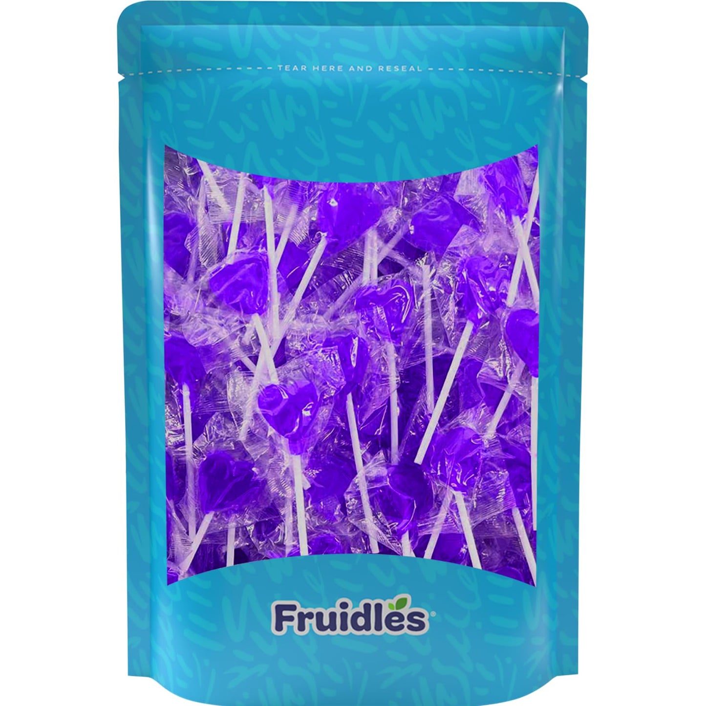 Fruidles Lollipops Mini Heart Shaped Flavored Delicious Lollipop, Individually Wrapped, 5G Lollipop (1200 Lollipops, Grape)