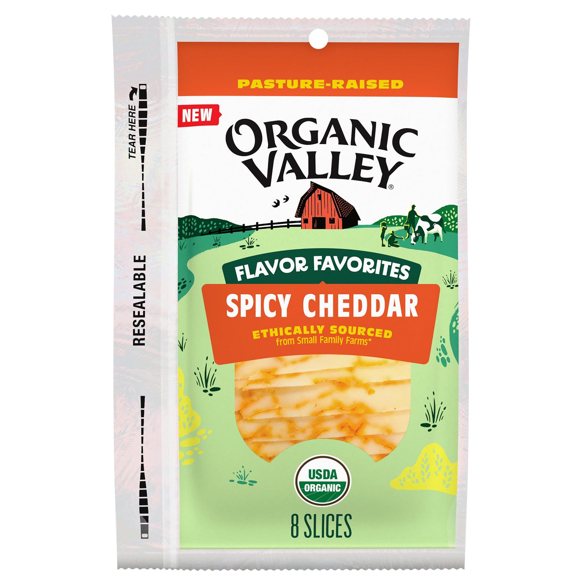 ORGANIC VALLEY Spicy Cheddar Sliced Cheese, Flavor Favorites, 6 oz