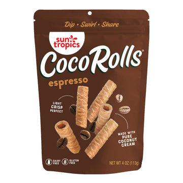 Sun Tropics Cocorolls Espresso, Gluten Free, Dairy Free, Snack-Crisp Rolled Wafer Made With Pure Coconut Cream, 6 Count