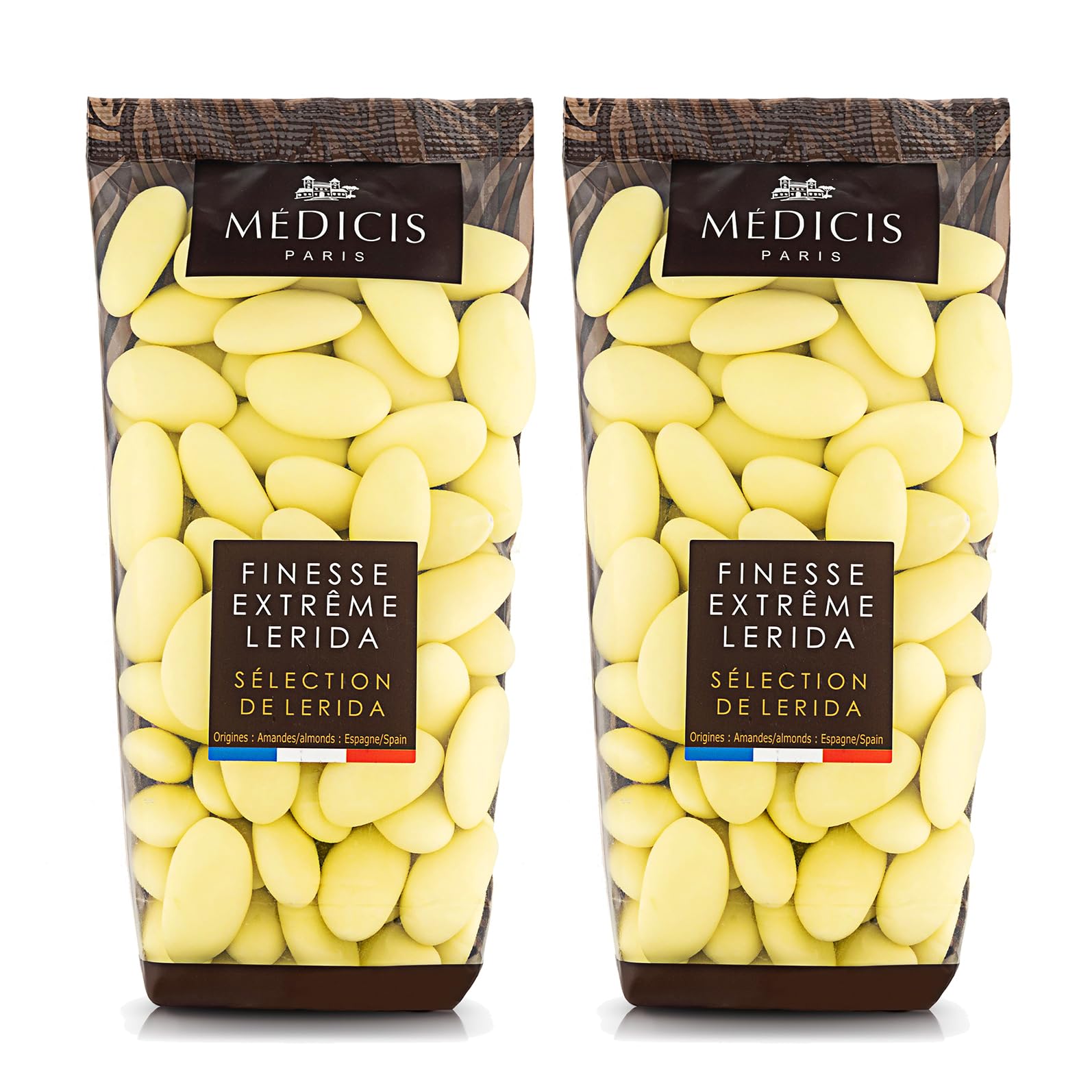 Medicis Top-Grade Candied Almond Dragees (French Jordan Almonds) Sugar Coated Candies Ideal As A Party Favor For Weddings And Baby Showers  75 Count Bag 8.8Oz  Yellow (Pack Of 2)