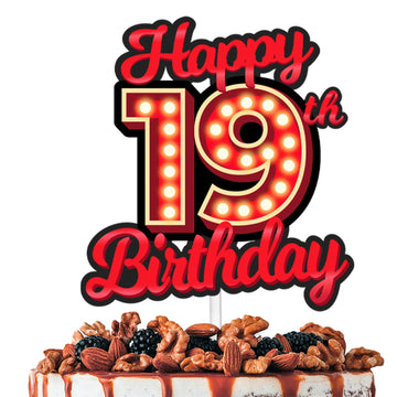Happy 19th Birthday Cake Topper Fluorescent Flashing Night Out Hen Movie Nightclub Theme Decor Supplies Woman Man Happy Birthday