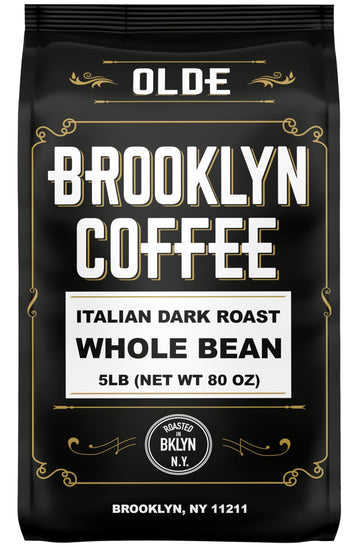 Brooklyn Coffee Whole Bean, Italian Dark Roast (5Lb) Extra Strong, Delicious Taste, Heavenly Aroma - Fresh Bulk Coffee Beans Roa