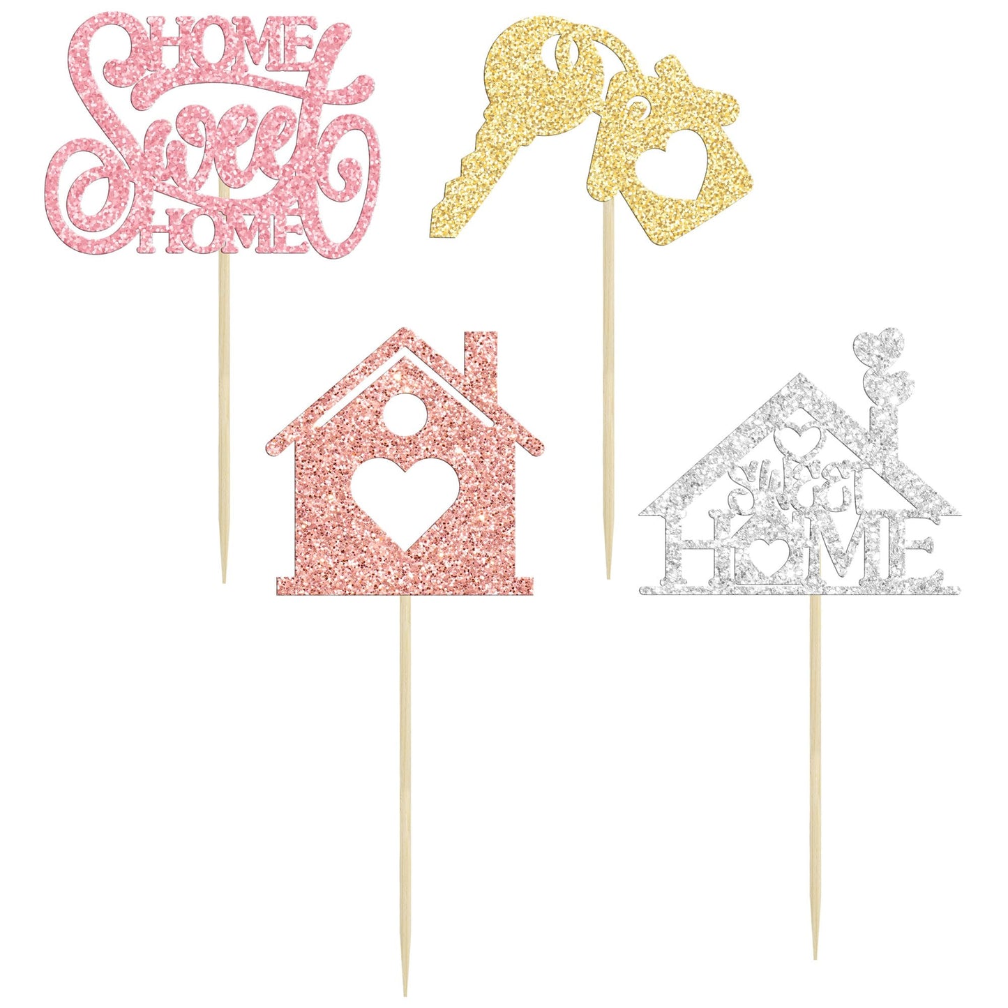 24Pcs Sweet Home Cupcake Toppers Multi Glitter Welcome Home Cupcake Picks Key Lock Housewarming Cupcake Toppers New Home Theme P