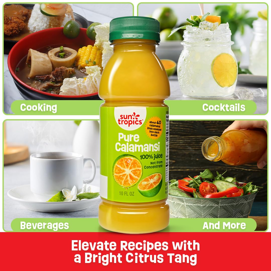Sun Tropics Pure Calamansi 100% Juice- 4 pack  10 oz each | 100% Pure Juice  Not From Concentrate | Refreshing Citrus Juice for Drinks  Cocktails  Cooking Recipes  & More | No Added Sugar  No Preservatives